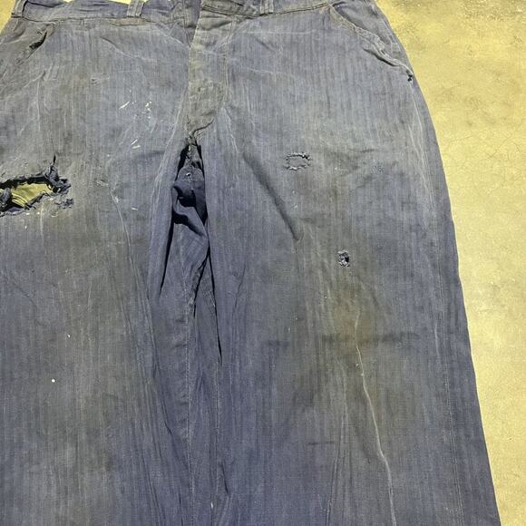Vintage 40s Hart Blue HBT Striped Workwear Pants 36x32 - Picture 3 of 10